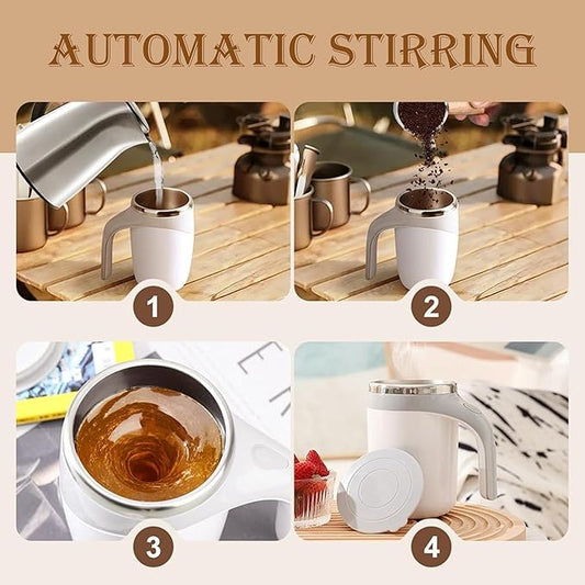 380ml Self-Stirring Magnetic Coffee Mug | Stainless Steel, Spill-Proof Travel Mug