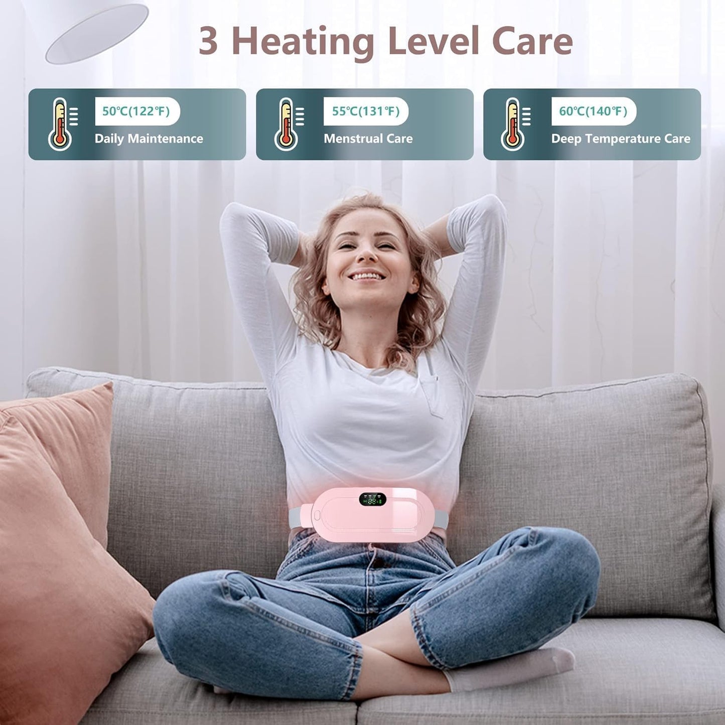 Period Cramp Relief Massager – Cordless Heating Pad with Vibration