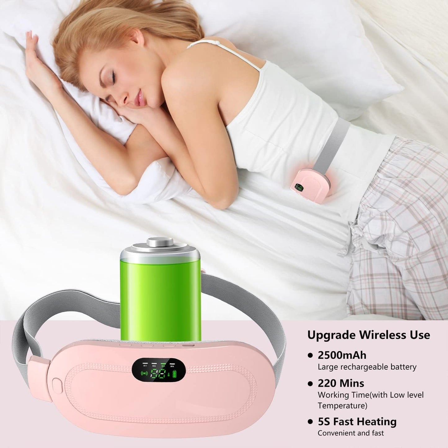 Period Cramp Relief Massager – Cordless Heating Pad with Vibration