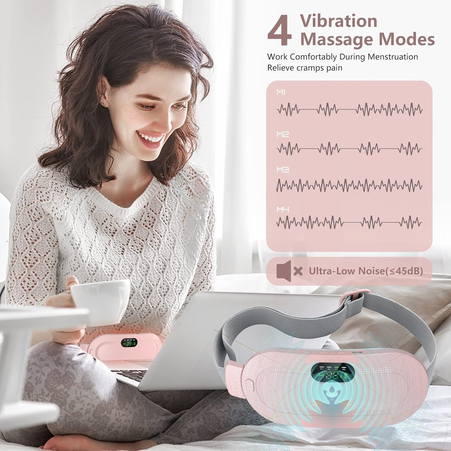 Period Cramp Relief Massager – Cordless Heating Pad with Vibration