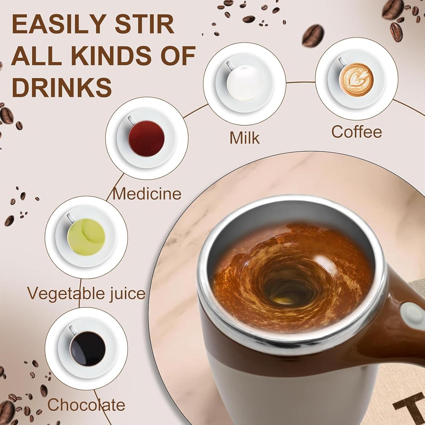 380ml Self-Stirring Magnetic Coffee Mug | Stainless Steel, Spill-Proof Travel Mug