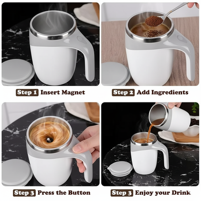 380ml Self-Stirring Magnetic Coffee Mug | Stainless Steel, Spill-Proof Travel Mug